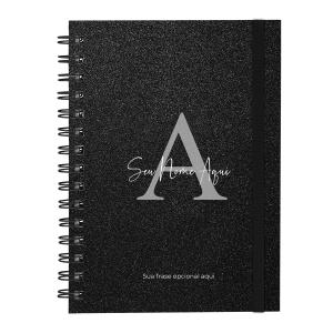 Caderno Personalizado Plus Glitter Preto Prata