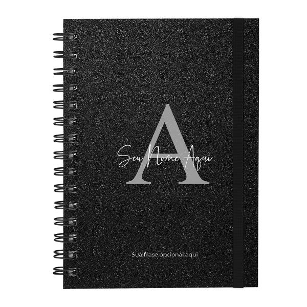 Caderno Personalizado Plus Glitter Preto Prata 14x20