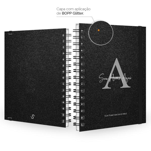 Caderno Personalizado Plus Glitter Preto Prata 14x20