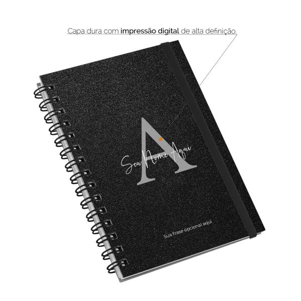 Caderno Personalizado Plus Glitter Preto Prata 14x20
