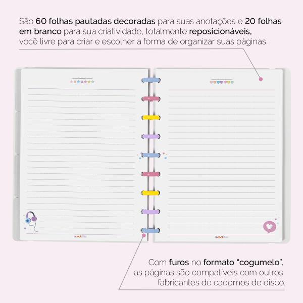 Iscool Disc Flex Personalizado Médio 17x23 cm 80 Folhas Retro Flor Power Branco