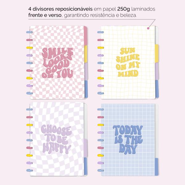 Iscool Disc Flex Personalizado Médio 17x23 cm 80 Folhas Retro Flor Power Branco