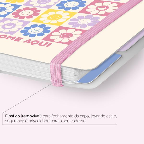 Iscool Disc Flex Personalizado Médio 17x23 cm 80 Folhas Retro Flor Power Branco
