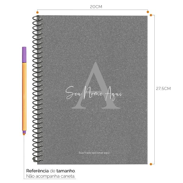 Caderno Universitário Espiral Personalizado 1 Matéria Areia Sand Chumbo e Prata