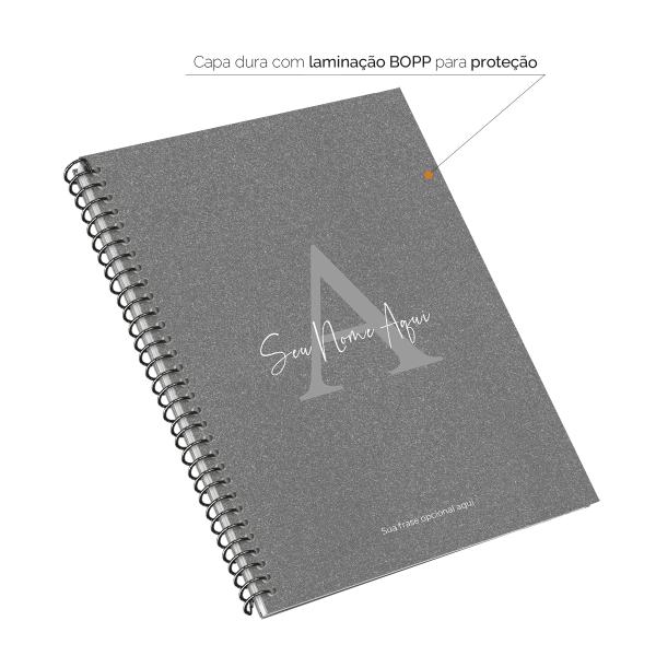 Caderno Universitário Espiral Personalizado 1 Matéria Areia Sand Chumbo e Prata