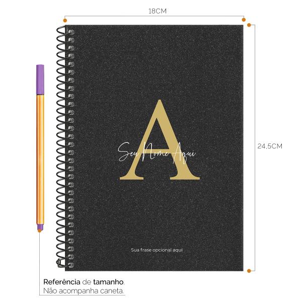 Caderno Colegial Personalizado 1 Matéria Areia Sand Preto e Ouro