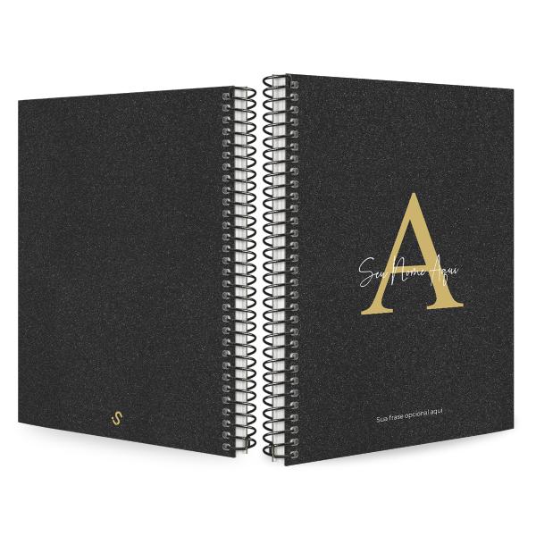Caderno Colegial Personalizado 1 Matéria Areia Sand Preto e Ouro