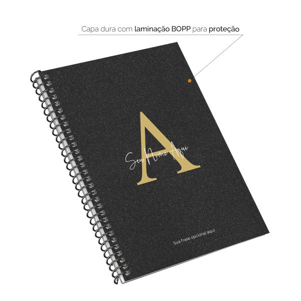 Caderno Colegial Personalizado 1 Matéria Areia Sand Preto e Ouro