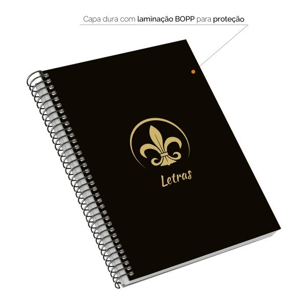 Caderno Universitário Espiral 15 Matérias Profissões Preto e Gold Letras