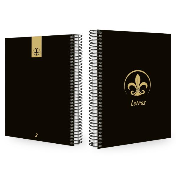Caderno Universitário Espiral 15 Matérias Profissões Preto e Gold Letras