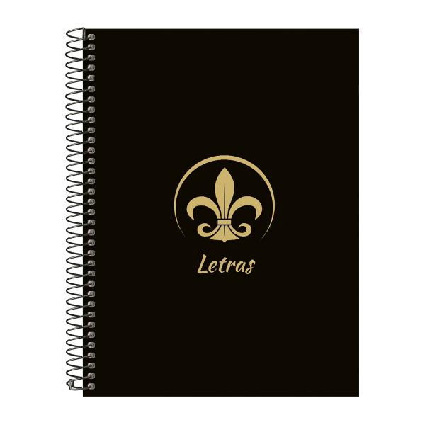 Caderno Universitário Espiral 15 Matérias Profissões Preto e Gold Letras