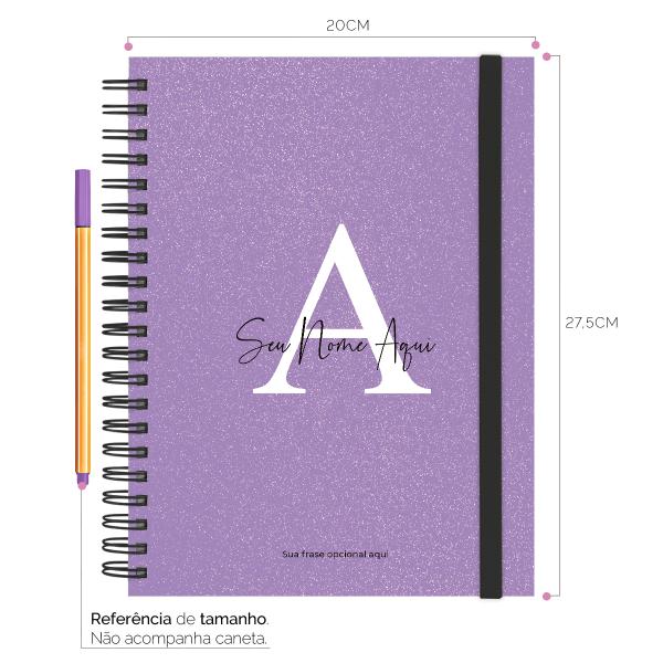 Caderno Universitário Personalizado Glitter Lilás 10 Matérias