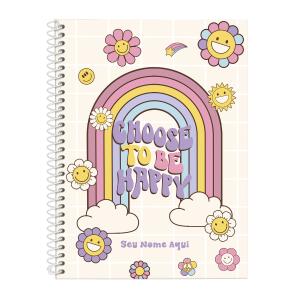 Caderno Universitário Personalizado 1 Matéria Retro Arco Iris E Flores