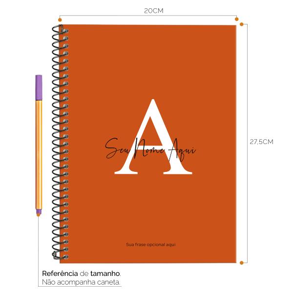 Caderno Universitário Espiral Personalizado 1 Matéria Moderna Letra Cores Laranja