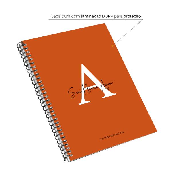 Caderno Universitário Espiral Personalizado 1 Matéria Moderna Letra Cores Laranja
