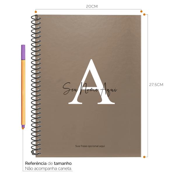 Caderno Universitário Espiral Personalizado 1 Matéria Moderna Letra Metallic Bronze
