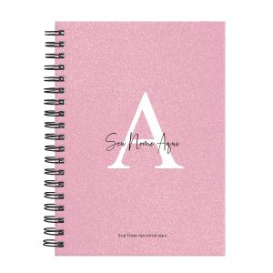 Caderno Feminino Personalizado Letra Glitter Rosa