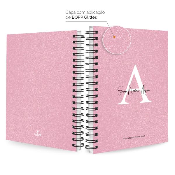 Caderno Feminino Personalizado Letra Glitter Rosa 18x24,5
