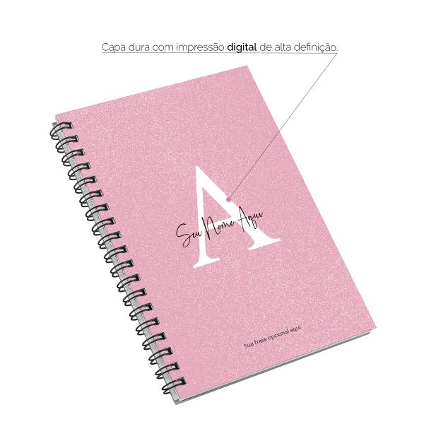 Caderno Feminino Personalizado Letra Glitter Rosa 18x24,5