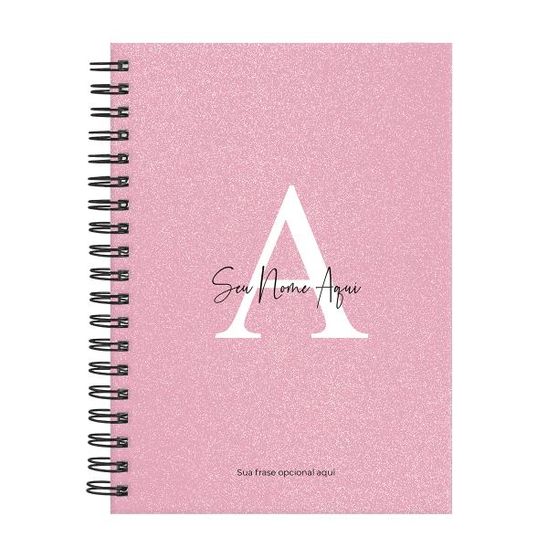 Caderno Feminino Personalizado Letra Glitter Rosa 18x24,5
