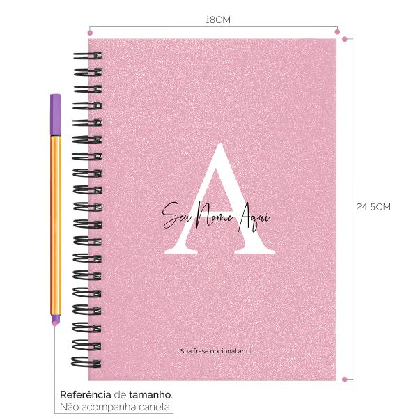 Caderno Feminino Personalizado Letra Glitter Rosa 18x24,5