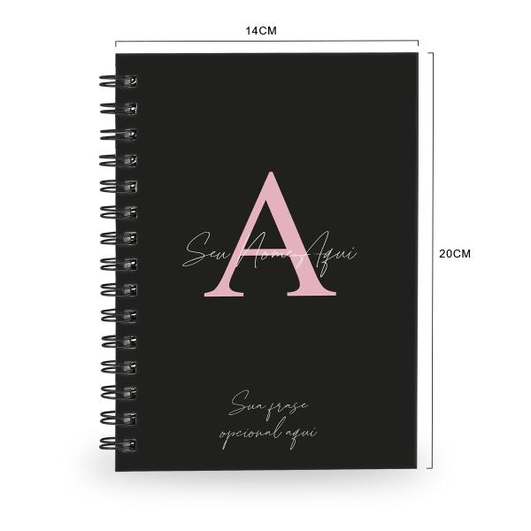Caderno Personalizado Moderno Preto/Rosa 100 Fls 14x20 Cm