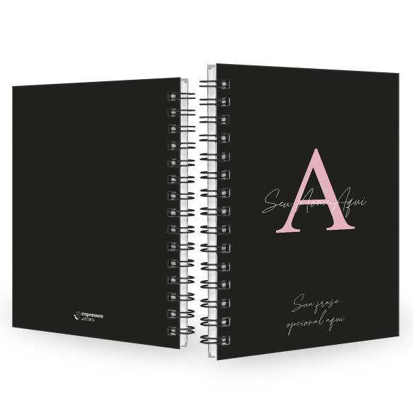 Caderno Personalizado Moderno Preto/Rosa 100 Fls 14x20 Cm