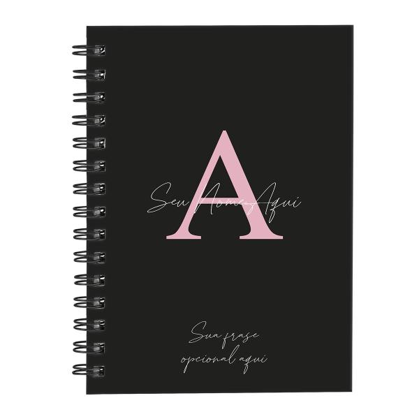 Caderno Personalizado Moderno Preto/Rosa 100 Fls 14x20 Cm