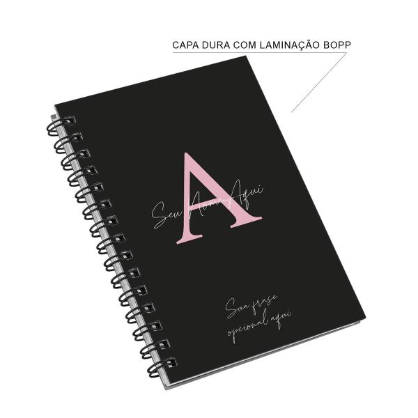 Caderno Personalizado Moderno Preto/Rosa 100 Fls 14x20 Cm