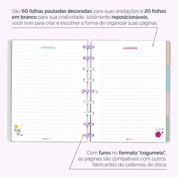 Iscool Disc Flex Personalizado Médio 17x23 cm 80 Folhas Bosque Mágico Lilás
