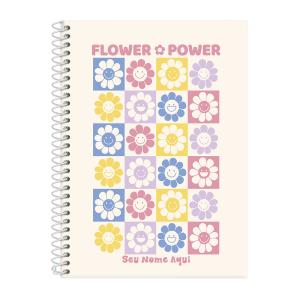 Caderno Colegial Personalizado 1 Matéria Retrô Flor Power Branco