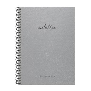 Caderno Colegial Personalizado 1 Matéria Solid Glitter Metallic Prata