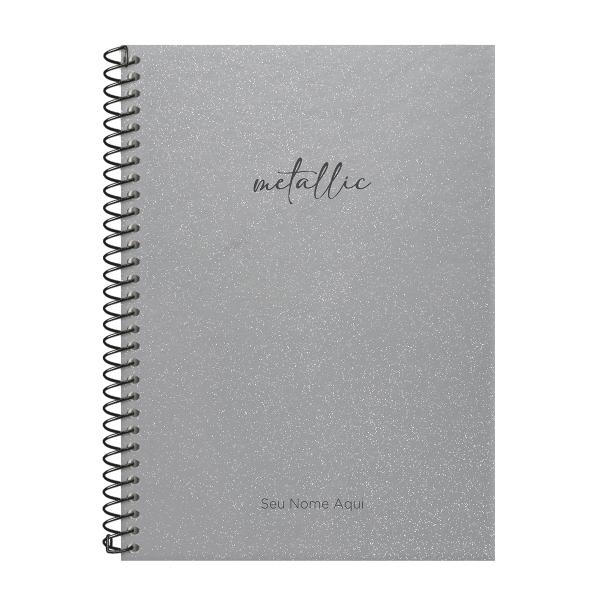 Caderno Colegial Personalizado 1 Matéria Solid Glitter Metallic Prata