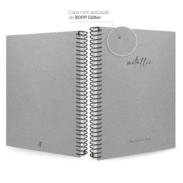 Caderno Colegial Personalizado 1 Matéria Solid Glitter Metallic Prata