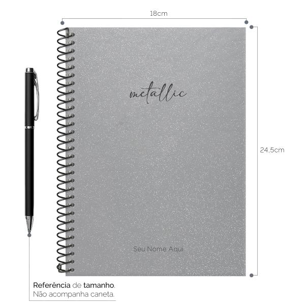 Caderno Colegial Personalizado 1 Matéria Solid Glitter Metallic Prata