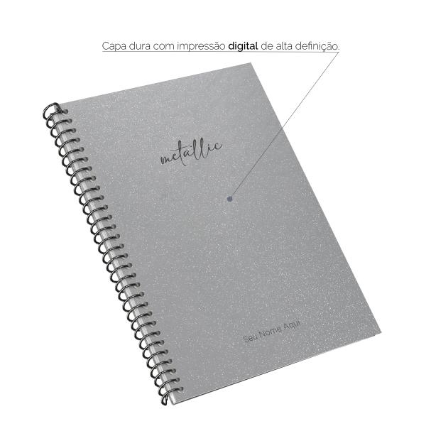 Caderno Colegial Personalizado 1 Matéria Solid Glitter Metallic Prata
