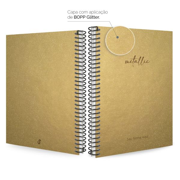 Caderno Colegial Personalizado 1 Matéria Solid Glitter Metallic Ouro