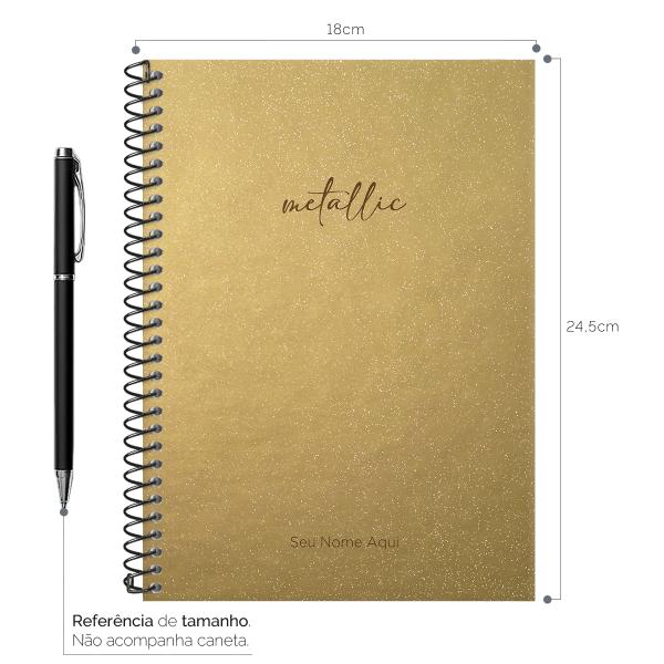 Caderno Colegial Personalizado 1 Matéria Solid Glitter Metallic Ouro