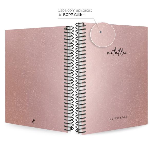 Caderno Colegial Personalizado 1 Matéria Solid Glitter Metallic Rosê Gold