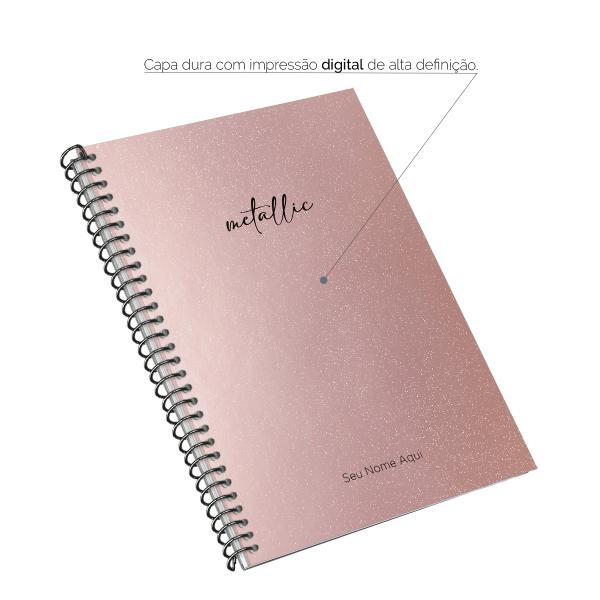 Caderno Colegial Personalizado 1 Matéria Solid Glitter Metallic Rosê Gold