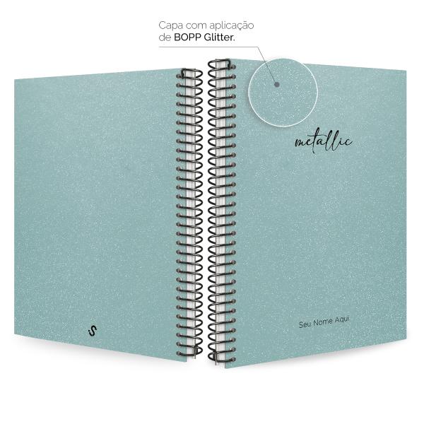Caderno Colegial Personalizado 1 Matéria Solid Glitter Metallic Turquesa