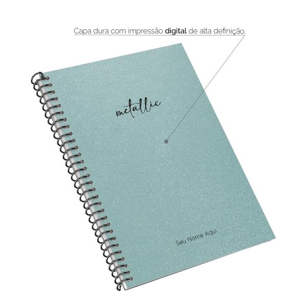 Caderno Colegial Personalizado 1 Matéria Solid Glitter Metallic Turquesa