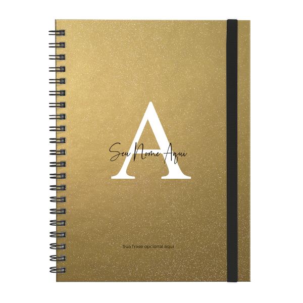 Caderno Universitário Plus Personalizado 1 Matéria Moderna Letra Glitter Metalizada Ouro
