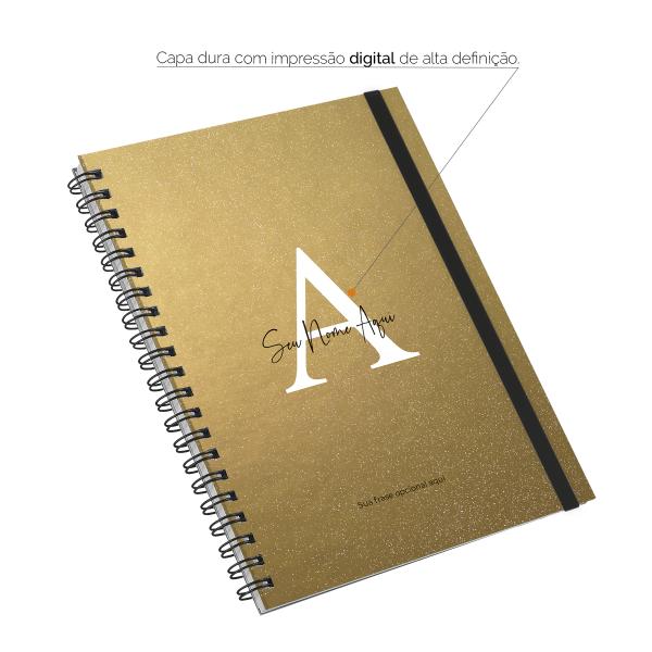 Caderno Universitário Plus Personalizado 1 Matéria Moderna Letra Glitter Metalizada Ouro