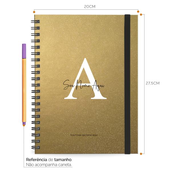 Caderno Universitário Plus Personalizado 1 Matéria Moderna Letra Glitter Metalizada Ouro