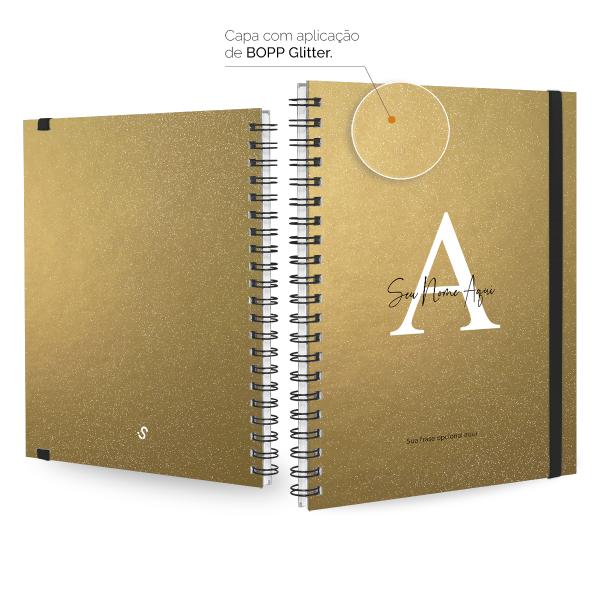 Caderno Universitário Plus Personalizado 1 Matéria Moderna Letra Glitter Metalizada Ouro