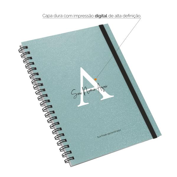 Caderno Universitário Plus Personalizado 1 Matéria Moderna Letra Glitter Metalizada Turquesa