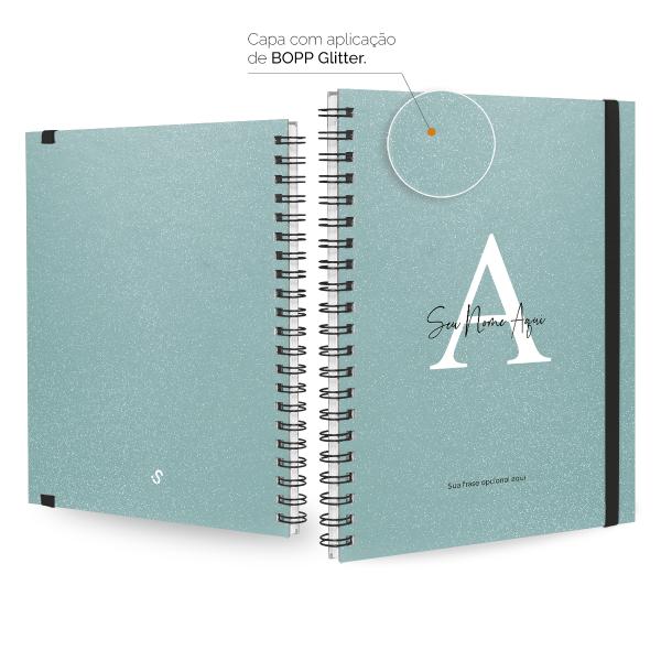 Caderno Universitário Plus Personalizado 1 Matéria Moderna Letra Glitter Metalizada Turquesa