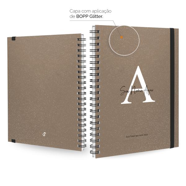 Caderno Universitário Plus Personalizado 1 Matéria Moderna Letra Glitter Metalizada Bronze