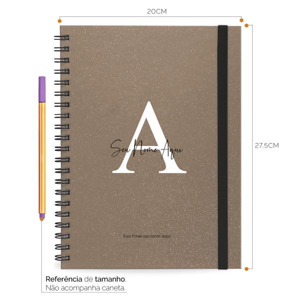 Caderno Universitário Plus Personalizado 1 Matéria Moderna Letra Glitter Metalizada Bronze